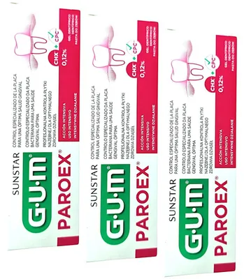Produktbild von 3x GUM Paroex 0,12% CHX Zahnpasta 3x 75 ml
