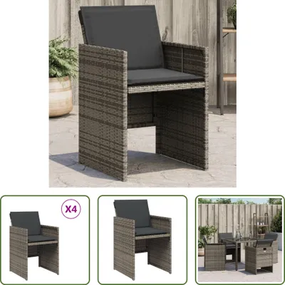 Produktbild von The Living Store Gartenstühle mit Kissen 4 Stk. Grau Poly Rattan