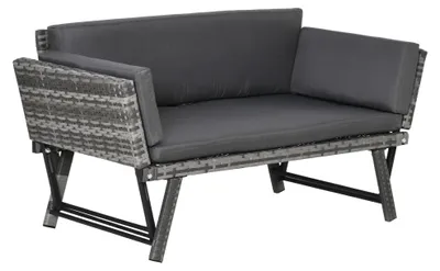 Image de Banc de jardin en polyrotin - Mobilier de jardin - Banc d'extérieur - Canapé lounge - Banc de jardin pour 2 personnes - Gris