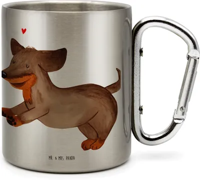 Produktbild von Mr. & Mrs. Panda Thermobecher Hund Dackel - Transparent - Geschenk, Herz, Teebecher, Dachshund, thermotasse, Teetasse, Sprüche, Edelstahl, Isolierbecher