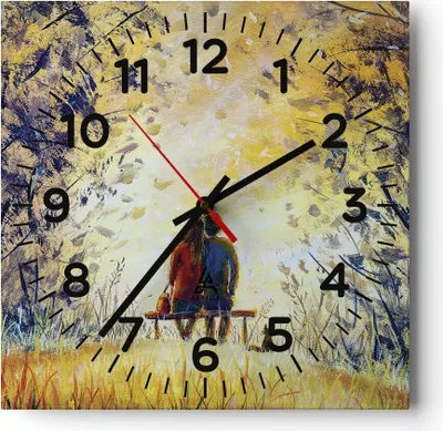 Produktbild von Wanduhr - Quadrat - Glasuhr - Liebhaber auf Bank - 40x40cm - Schleichendes Uhrwerk - Lautlos - zum Aufhängen bereit - Dekoration Modern - Wanddekoration aus Glas - C4AC40x40-4578