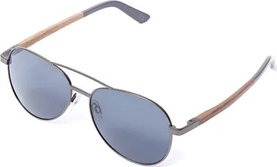 Produktbild von Bonizetti Herren Sonnenbrille BOSTON Breite 136mm Holz Grau, Glasfarbe schwarz 136mm Pilotenbrille, Naturmaterialien