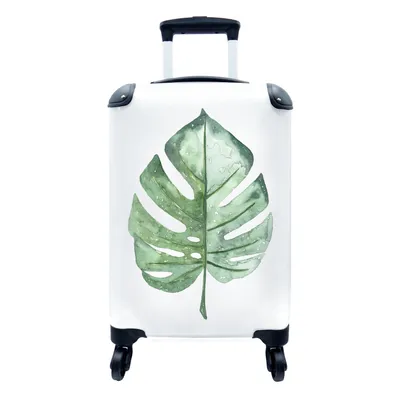 Produktbild von MuchoWow® Koffer Handgepäck Trolley Rollkoffer Kleine Reisekoffer mit 4 Rollen - Aquarell - Blatt - Pflanze - Cabin Size < 55x40x23 cm & 55x40x20 cm - Fotokoffer - Kabinenkoffer - Boardgepäck - Reise-Box - Reisekoffer - Reisegepäck - Koffer mit Bild - Trolley für Kinder