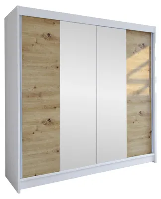 Produktbild von MIRJAN24 Schiebetürenschrank Talin II, Stilvoll Schlafzimmer Kleiderschrank (Farbe: Weiß / Artisan Eiche + Spiegel)