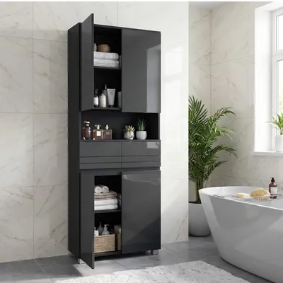 Produktbild von VASAGLE Hochschrank mit Schublade, verstellbaren Ablagen, Badschrank für Badezimmer, offenes Fach, 170 cm, schwarz