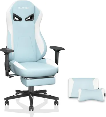 Produktbild von Ergonomischer Gaming-Stuhl, Stoff, Fußstütze, hohe Rückenlehne, 60 x 53 x 132 cm, Hellblau