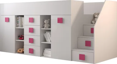 Produktbild von MINIO go for it, Etagenbett "TOLEDO 3", Rechts, Rosa glänzende Griffe, Weiße Farbe