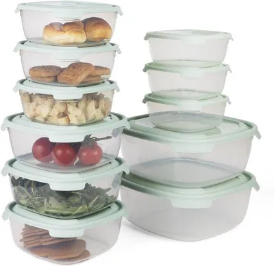 Image de Ensemble de 11 boîtes de conservation Ibenzoa® pour micro-ondes et congélateur, sans BPA, couleur menthe, hermétiques et anti-fuite, compatibles avec le lave-vaisselle, comprenant : 2 boîtes de 2 L, 3 boîtes de 1 L, 3 boîtes de 0,5 L et 3 boîtes de 0,4 L