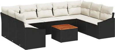 Produktbild von vidaXL Gartensofa-set 10 stk. Schwarz und Creme Poly-Rattan