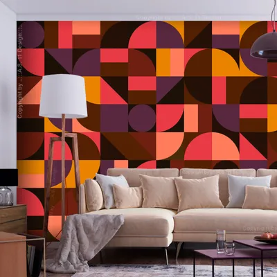 Produktbild von PURO TAPETE - Realistische Tapete ohne Rapport und Versatz 10m Vlies Tapetenrolle Wandtapete modern design Fototapete - geometrisch orange braun gelb f-B-0164-j-d