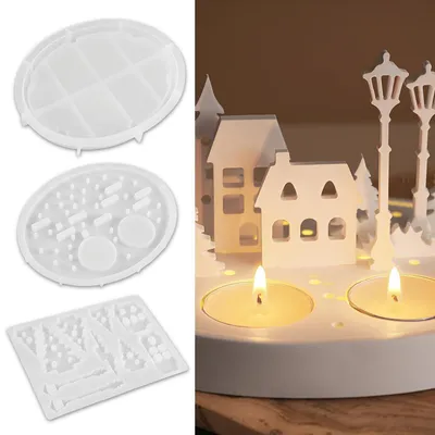 Produktbild von 3 Stück Silikonform Set Kerzenhalter Gießformen Haus & Rund für Kerzen Seife Gips