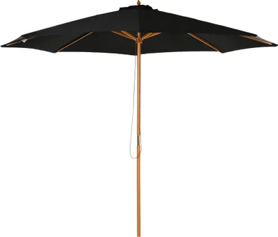 Zdjęcie produktu dla Parasol Outsunny Ø 300 cm, parasol z ochroną UV, parasol balkonowy z drewna, parasol plażowy, stabilny parasol targowy, ochrona przeciwsłoneczna na plażę, taras, do ogrodu, czarny