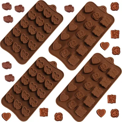 Produktbild von Silikonform Herz Schokolade 4 Stück, 60 Kavitäten, für Valentinstag, Pralinen, Eiswürfel