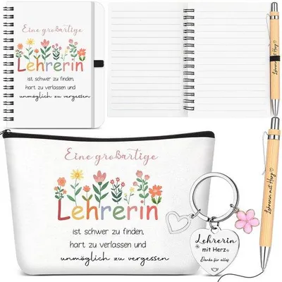 Produktbild von Geschenk für Lehrer - Spiralnotizbuch und Make-up-Tasche - A6-Format