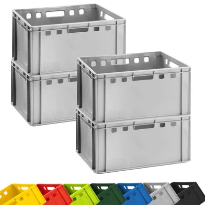 Produktbild von 4x Fleischkiste E3 Metzgerkiste 60x40x30cm lebensmittelecht, robust, stapelbar - Eurokisten Lagerkiste Stapelkiste aus Deutschland, Farbe:grau
