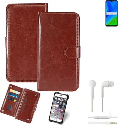Produktbild von K-S-Trade 360° Hülle kompatibel mit Huawei P Smart 2020 inkl. Headphones braun Kunstleder Case BookCase WalletCase Kunstlederederhülle Handyhülle,