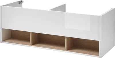 Produktbild von LIVOJO M20 Badezimmer Doppelwaschtisch ohne Waschbecken 120 x 42 x 46 cm Weiß Hochglanz & Eiche Nachbildung