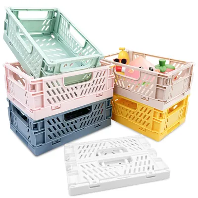 Image de Lot de 6 bacs de rangement pliables, caisses pliables, bacs pliables robustes, paniers en plastique pliables, caisses de rangement, caisses de rangement pliables, caisses pour courses