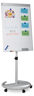 Mobile Flipchart, höhenverstellbar, Whiteboard 100x70 cm, Weiß