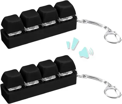 Produktbild von Tastatur-Fidget-Spielzeug – Set mit 2 Stück – Fidget-Schlüsselanhänger – Tragbarer Fidget-Schlüsselanhänger – 4 Tasten mit Schlüsselring – Schwarz
