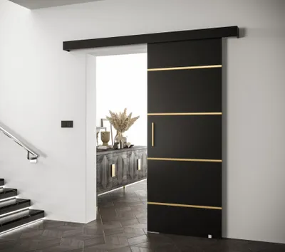 Produktbild von Schiebetür mit goldenem Griff SALOME 4 - 70 cm, schwarz