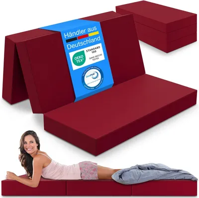 Produktbild von ELONEO Klappmatratze, Gästematratze, 3-teilige Faltmatratze, Schaumstoff extra dick (15cm), waschbar, Bandscheibenwürfel, klappbar, Faltbare Matratze, Erwachsene (Rot, 120 x 195 x 15 cm)