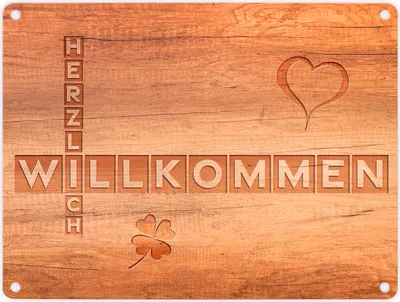 Produktbild von Herzlich Willkommen Metallschild in 15x20 cm in Holzoptik