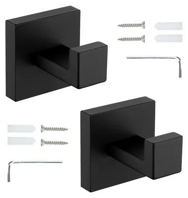 2er-Set Wandhaken, Edelstahl, Schwarz, für Bad & Küche