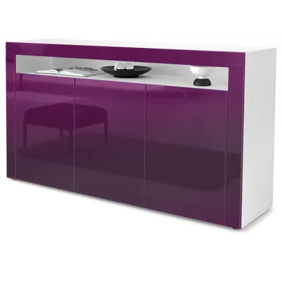 Produktbild von Vladon Sideboard Valencia,  Germany, Kommode mit 3 Türen und 1 offenem Fach, Weiß matt/Brombeer Hochglanz/Brombeer Hochglanz (155 x 92 x 40 cm)