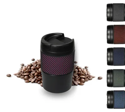 Produktbild von Thermobecher 'Temptation' klein - Kaffeebecher to go doppelwandig - Edelstahl Vakuumbecher mit Manschette - 300ml to go Becher - schwarz/pink
