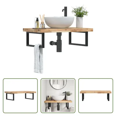 Immagine prodotto di The Living Store Mensola per lavabo a parete in acciaio e legno di acacia