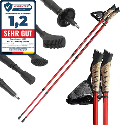 Immagine prodotto di Set di 2 bastoncini da nordic walking in alluminio 65-135 cm rosso con 5 attacchi