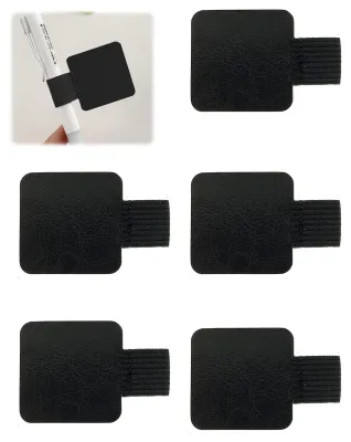 Produktbild von 5 selbstklebende Stiftschlaufen für Notizbücher und Tagebücher, schwarz, Kunstleder mit Gummiband.