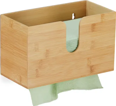 Produktbild von Relaxdays Papierspender, Bambus, für H2 Papierhandtücher, Papiertuchspender Wandmontage, HxBxT 16 x 27 x 13 cm, natur