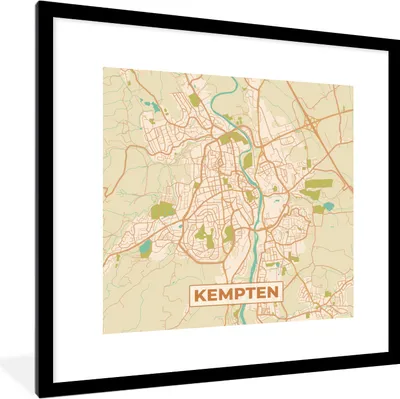 Produktbild von MuchoWow® Gerahmtes Poster Kempten - Karte - Vintage - Stadtplan 40x40 cm - Poster mit Schwarzem Bilderrahmen Wandposter Rahmen Foto Bilder - Poster - Plakat im Rahmen