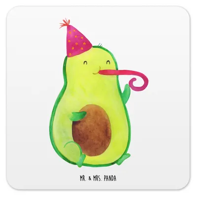 Produktbild von Mr. & Mrs. Panda Untersetzer für Gläser Avocado Feier 6er Set - Weiß - Geschenk, Geburtstag, Tassenuntersetzer, Gute Laune, Party, Coaster, Getränkeuntersetzer, Tröte