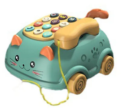 Image de Jouet téléphone pour bébé, sons de dessins animés, lumières, interaction parent-enfant, éducatif, adorable visage de chat, téléphone, vert