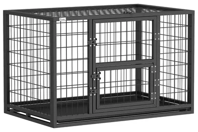 Immagine prodotto di Gabbia per Cani Robusta 94x60x64 cm con Vassoio Rimovibile e Doppia Porta in Acciaio e Plastica Nero