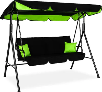 Produktbild von Aga MAJKA Hollywoodschaukel Schwarz, Gartenschaukel 200 kg belastbar, 3-Sitzer mit Dach & Sitzauflage, Hängeschaukel, Schaukelbank für Garten - Terrasse