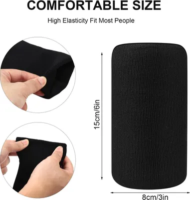 Produktbild von Schweißband Handgelenk, 4 STK Elastische Schweissband, Sports Schweißbänder, Fitness Arm Sport Wristbands für Männer, Frauen, Herren, Damen, Fußball, Basketball, Tennis, Gymnastik - Schwarz
