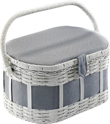 Produktbild von Kobolo Nähkästchen Nähkorb Nähkörbchen Nähkasten - blau-weiß kariert - 28x19x16 cm