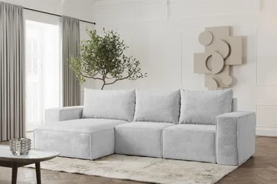 Produktbild von Ecksofa Designersofa ESTELLE in Stoff Abriamo Hellgrau Ottomane Links