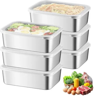 Immagine prodotto di Set di 6 contenitori in acciaio inossidabile con coperchio – contenitori per alimenti 18,2 x 13 x 5,9 cm, resistenti alla corrosione, adatti al lavaggio in lavastoviglie