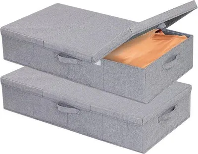 Produktbild von Famanu Aufbewahrungsbox mit Deckel, 2 Stück, Faltbare Aufbewahrungstasche, Grauer Stoff, 60 x 30 x 15 cm