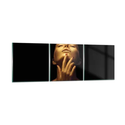 Produktbild von Bilder auf glas - 3 Teile - Gold Frau Stück - 90x30cm - Glasbilder - Wandbilder - Bilder - Kunstdruck - zum Aufhängen bereit - Wanddekoration aus Glas - Glas Bilder - Wandbild auf Glas - GCA90x30-4573