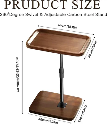 Image de Table d'appoint mobile, avec roulettes, réglable en hauteur de 60 à 90 cm, plateau pivotant, idéale pour le salon