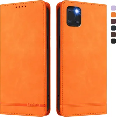 Produktbild von Hülle für Samsung Galaxy Note 10 Lite, Retro Kunstleder Ständer Klapphülle mit Kartenfächer und Magnetische Orange