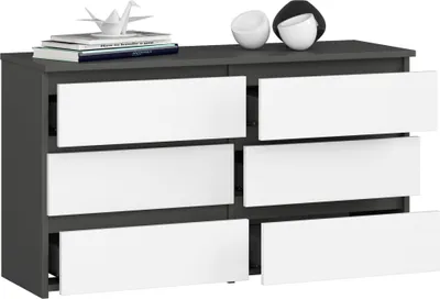 Immagine prodotto di BDW, cassettiera, 6 cassetti, 100x57, armadio, credenza, grigio / bianco
