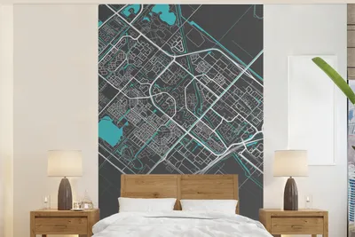 Produktbild von Graffitibehang Plattegrond - Hoofddorp - Grauß - Blauß - 200 cm x 300 cm Städteplan