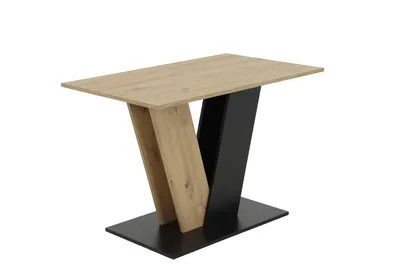 A modern table with a V-shaped base against a white background.